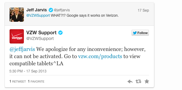 One of writer Jeff Jarvis's many fruitless interactions with Verizon support.