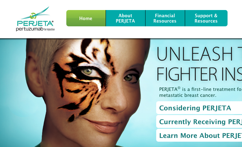 "Tiger face" is not currently listed on the known side-effects of Perjeta.