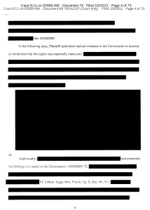 This is just one of many pages in the 2012 district court ruling that has more black bars than text on it.