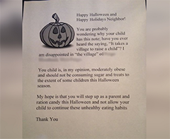 Woman Takes It Upon Herself To Hand Out Letters To “Obese” Trick-Or-Treaters