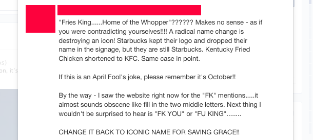 This guy saw the possible profane humor in the FK initials, but the entire "advertising gimmick" thing apparently went over his head.