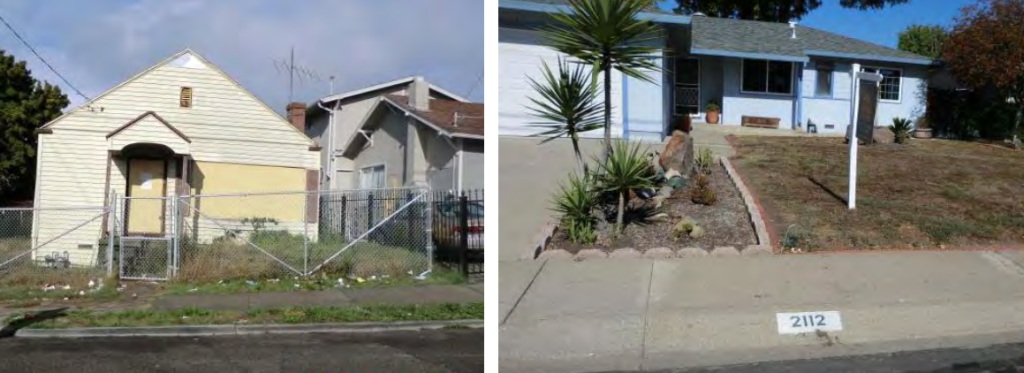 Two BofA-owned properties in the Oakland area. The one on the left is in a predominantly African-American and Hispanic neighborhood, while the one on the right is from a predominantly white area.