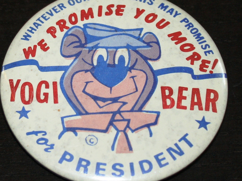 Sure, you wear the button that says you want a basket-thieving bear for President, but are you really willing to donate your time or money to the cause? (photo: bluwmongoose)