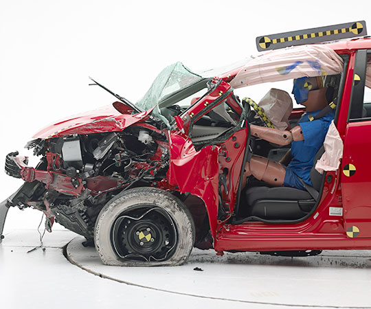 The Honda Fit after being run through the IIHS small overlap test.