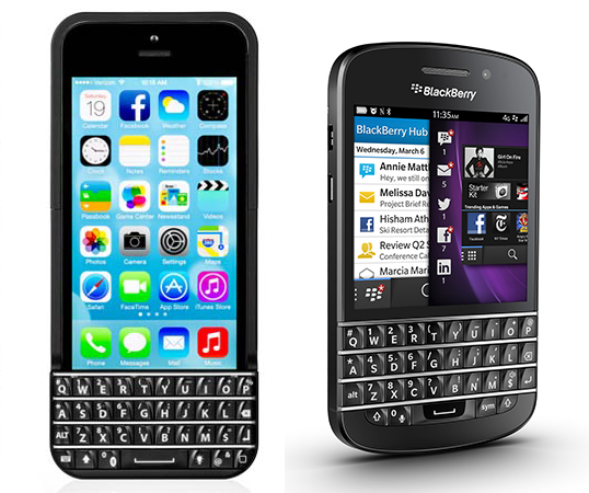 The Typo, left, vs Blackberry Q10 on the right.