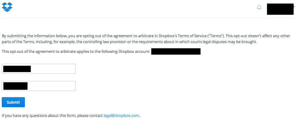 Here's what the online opt-out form looks like. Just be sure to fill in all the relevant info and submit within 30 days of accepting the new Terms of Service.