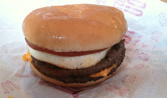 Here's a Mc10:35 -- the Frankenstein's monster created by combining a McDouble and an Egg McMuffin. (photo: acadiel)