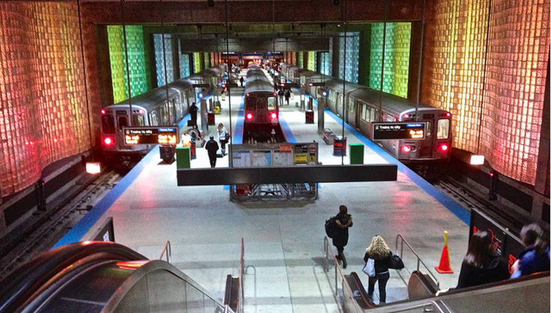 This is what the station normally look like, without a train on the escalator. (bclinesmith)