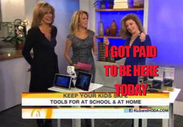 That's Safety Mom on the right, pushing ADT Pulse on the Today Show without revealing she was paid by the alarm company.