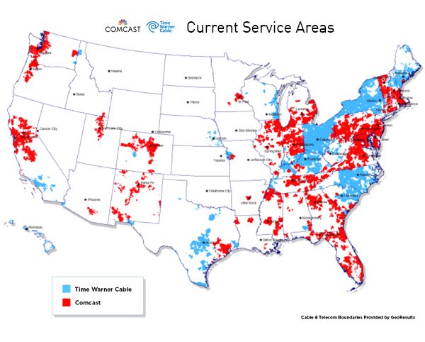 Comcast's "no, really, we don't compete with TWC" coverage map, via their website.