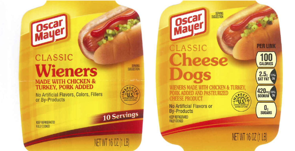 Kraft has recalled 96,000 lbs. of the "Classic Wieners"   (on the left) because there is a chance they might contain Cheese Dogs that belong in the packaging on the right.