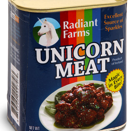 In spite of the National Pork Council's best legal efforts, one can still buy canned unicorn meat from ThinkGeek.com.