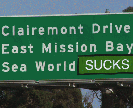 Anti-SeaWorld Pranksters Tweak Interstate Sign To Express Their Dislike Of Park