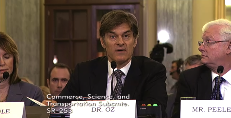 Dr. Oz testifying in June 2014 before a Senate consumer protection subcommittee. 