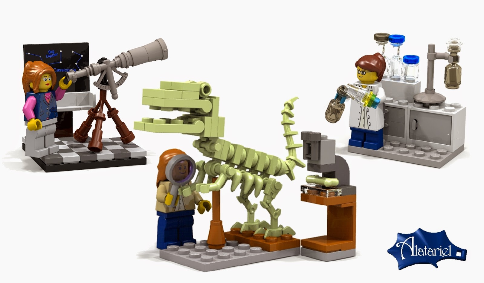 The Research Institute set includes an astronomer, a paleontologist, and a chemist -- all female.