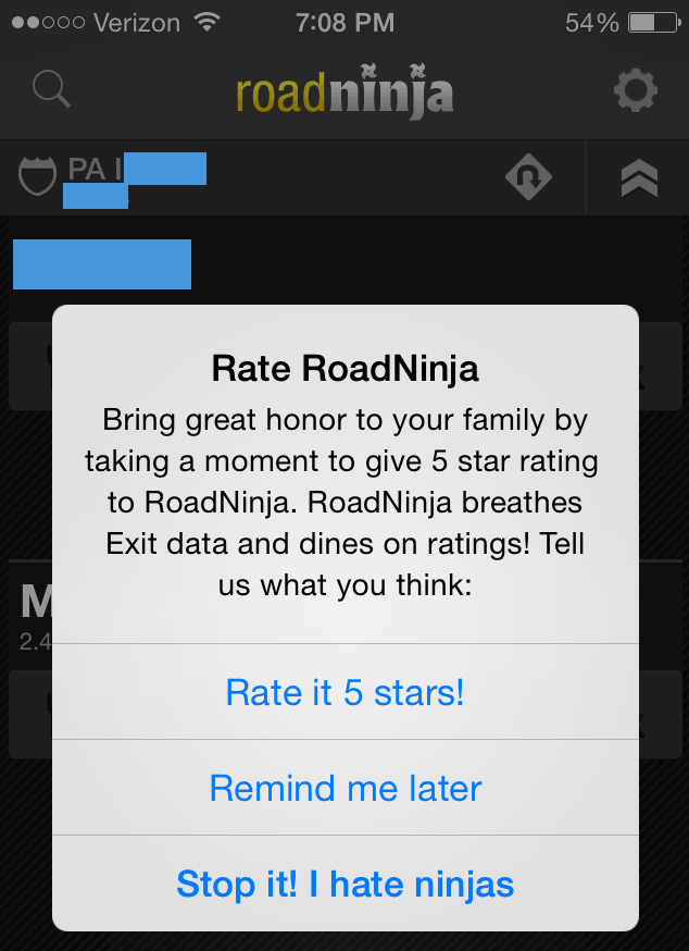 RoadNinja Wants Only Five-Star Reviews, Isn’t Subtle About It