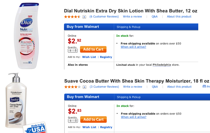 Without the unit pricing info, one might not see the huge difference in value between these two similar products on Walmart.com.