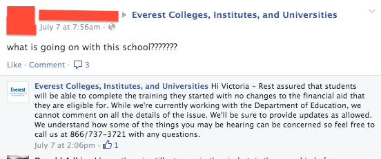 Everest University Closing FB Post