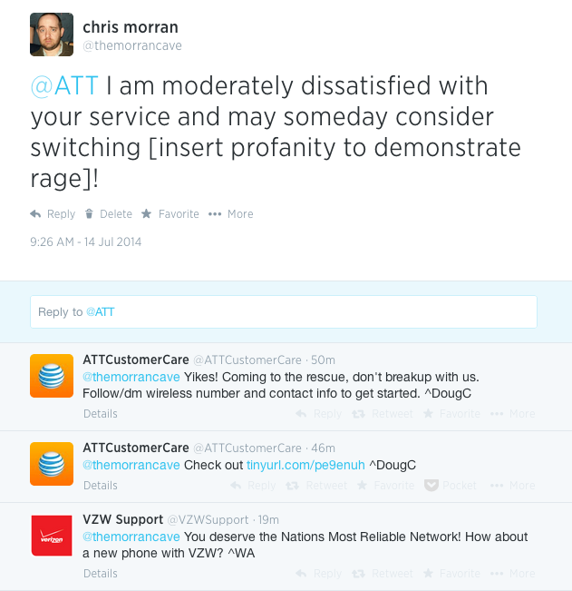 Verizon Trying To Twitter-Snipe Mildly Annoyed Customers Of Other Carriers