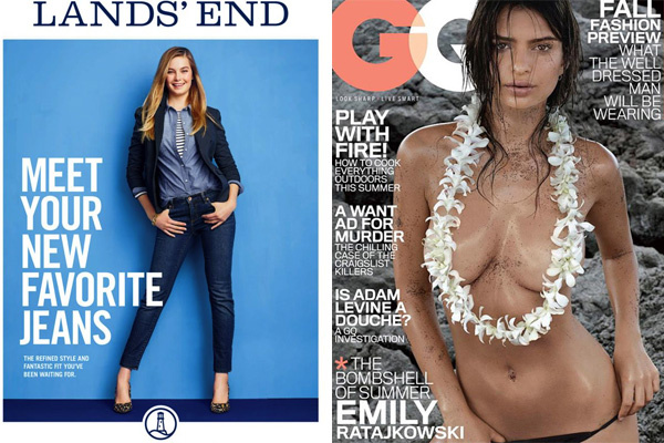 A recent Lands' End catalog on the left. The GQ that caused the uproar on the right.