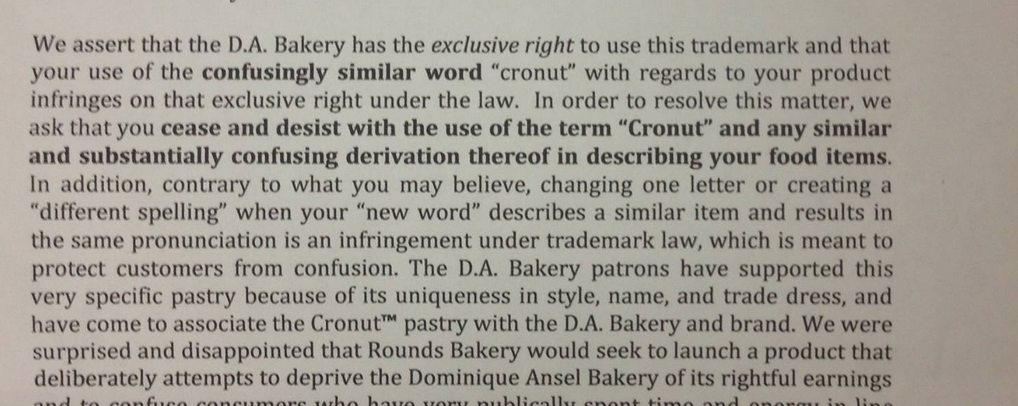 From the cease-and-desist letter sent by Ansel's lawyer to the Reno bakery. (via Facebook)