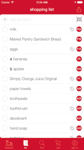 A customer's shopping list shows what aisle the item can be found in.  [Click to enlarge]