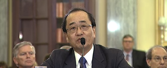Hiroshi Shimizu, enior Vice President, Global Quality Assurance Takata Corporation, answered questions during a Senate committee hearing regarding defective airbags.