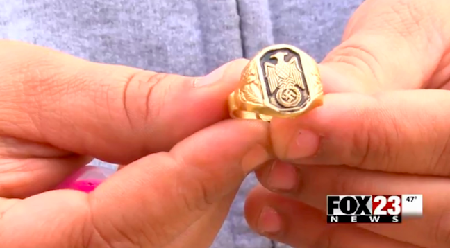 A Tulsa mother says her four-year-old son received a Nazi-themed ring from a vending machine at a local dollar store. 