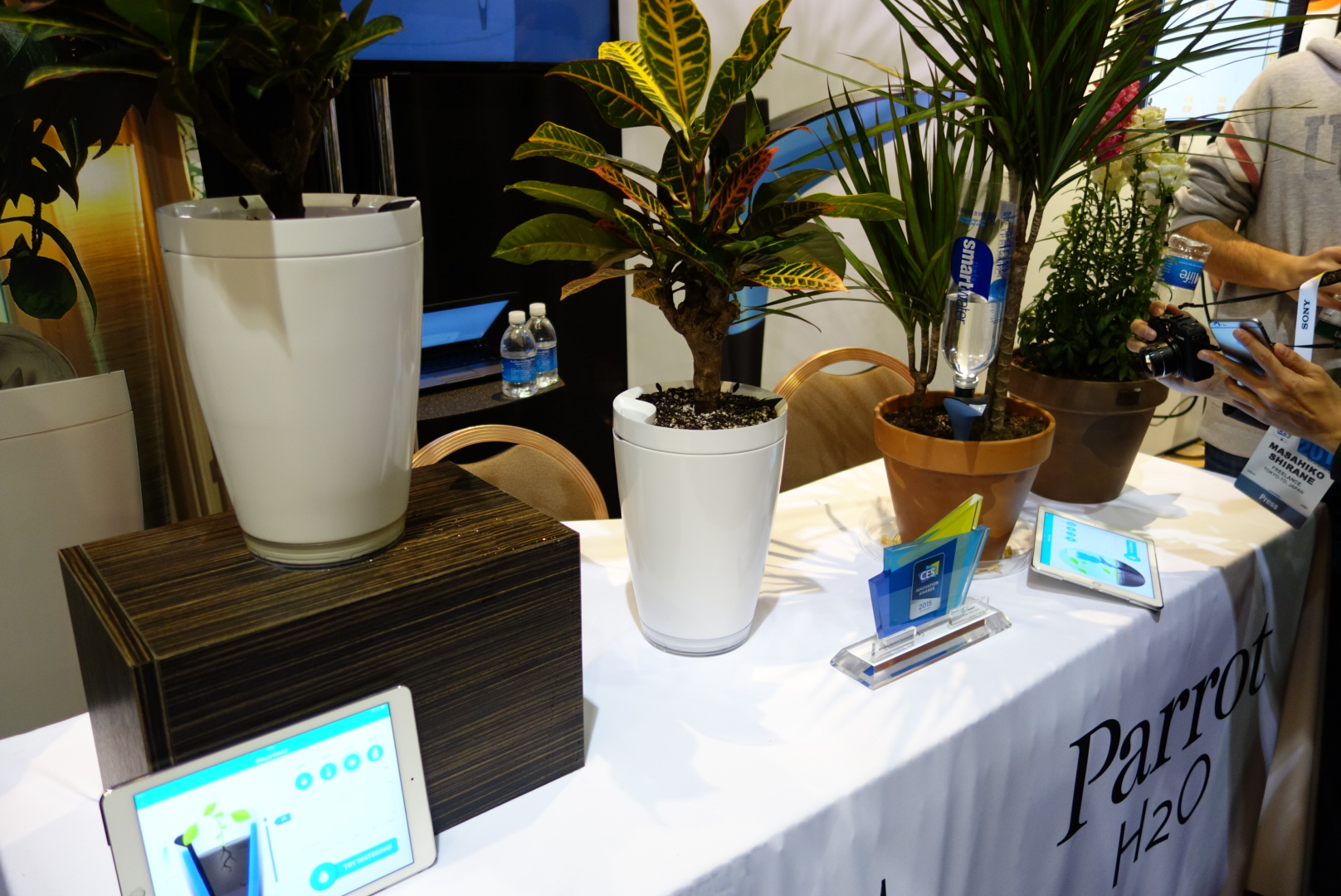 Parrot showed off prototypes of web-connected flower pots and plant-watering devices.