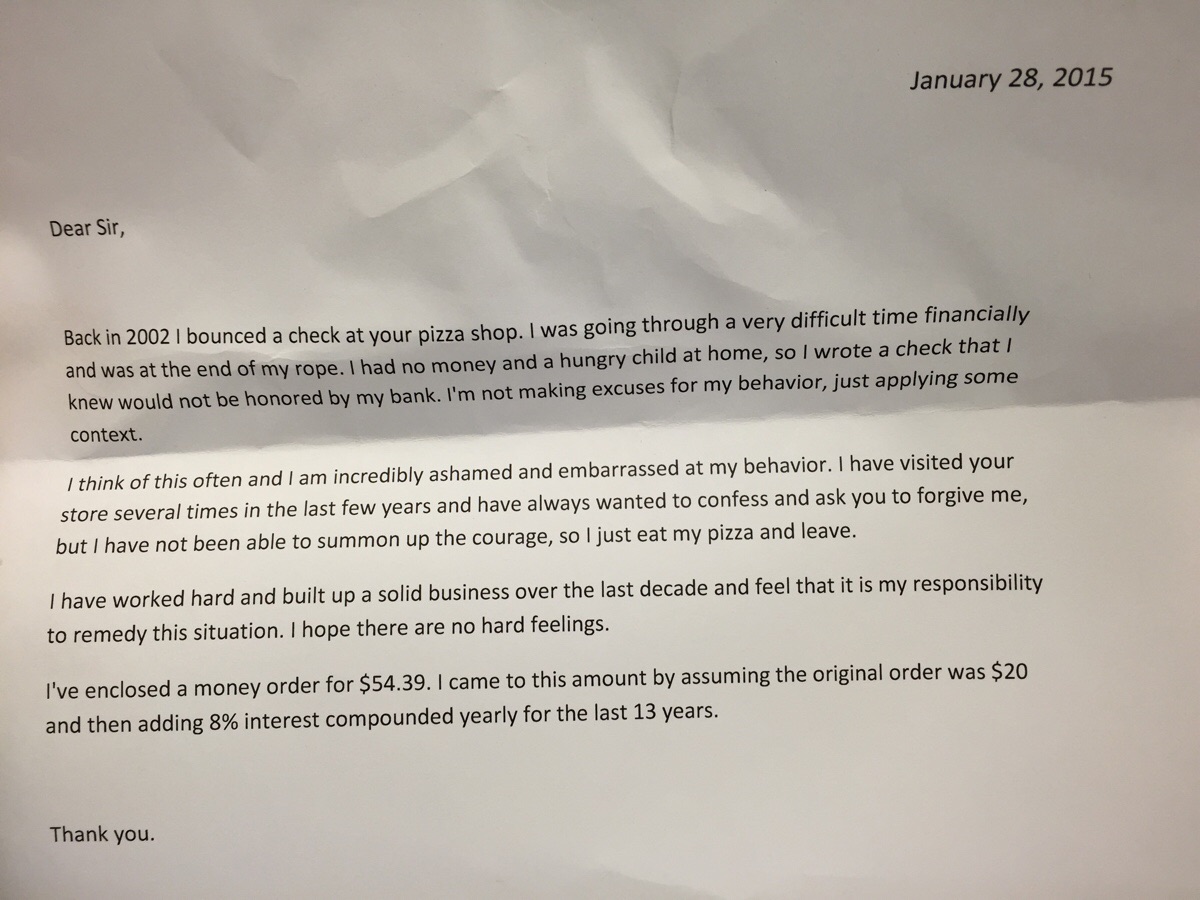 Pizza Shop Customer Sends Owner Letter Apologizing For Writing Bad ...