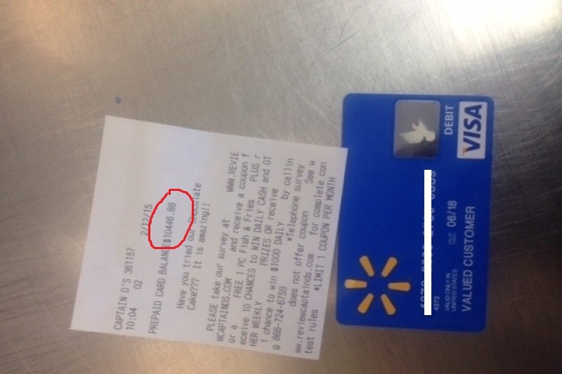 Walmart claims that there is no way this card, found by a man working at an Alabama fast food restaurant, could have more than $1,000 on it.