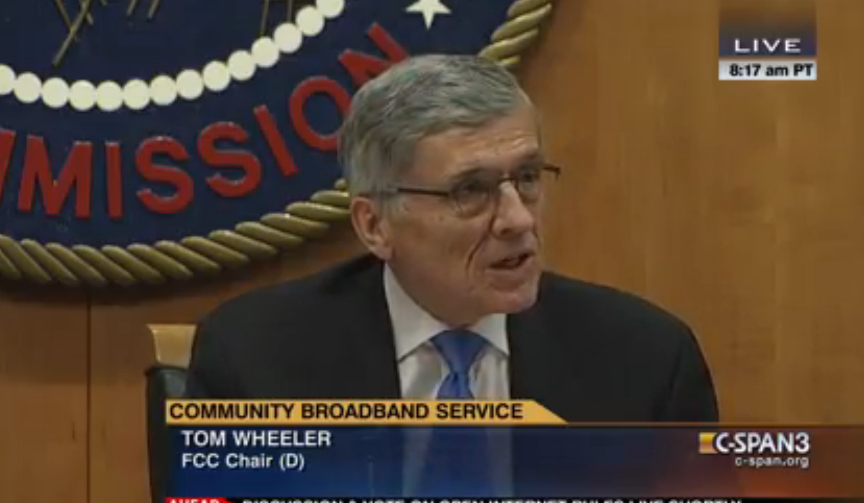 FCC Chairman Tom Wheeler speaking at the FCC's Open Meeting on February 26, 2015.