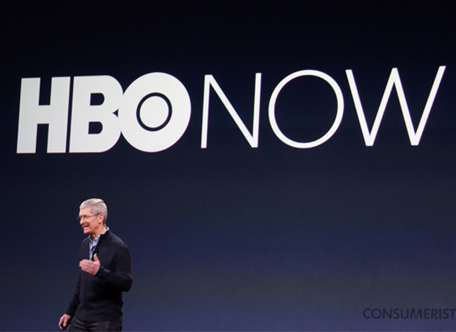 Apple CEO Tim Cook presents HBO Now at today's press conference to launch the Apple Watch. (Photo: Glenn Derene/Consumer Reports)