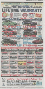 The FTC included this advertisement for Cory Fairbanks Mazda as evidence of deceptive advertising by the dealership. [Click to enlarge] 