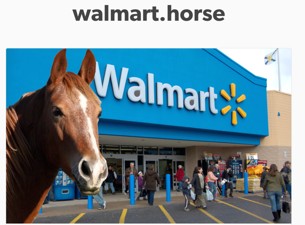The above screengrab incorporates the entire editorial content of Walmart.horse, a Tumblr account that the retailer demands be taken down. 