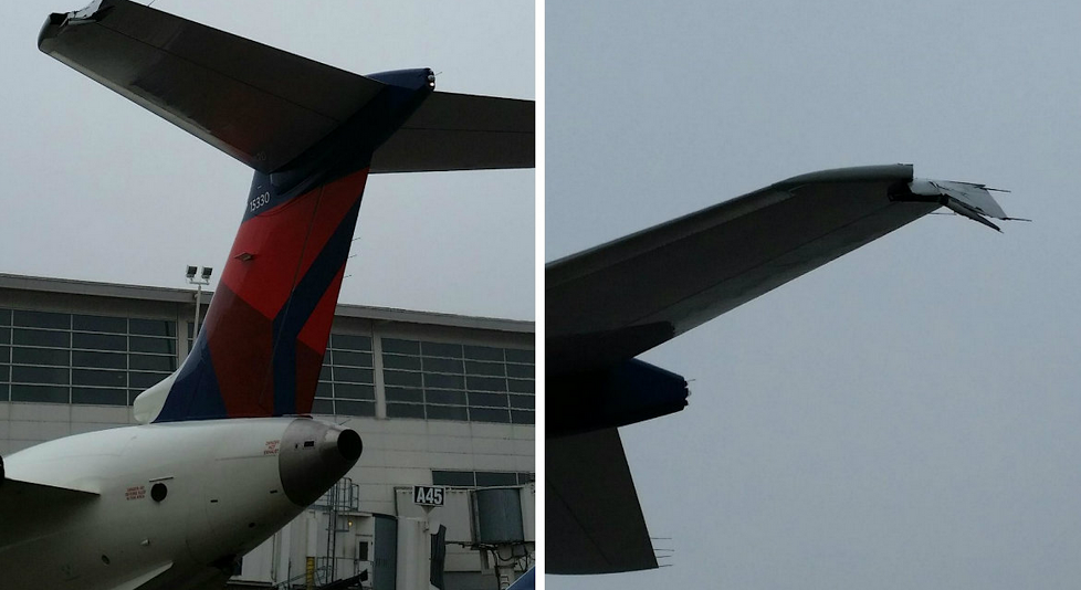 A Delta regional flight jet was damaged after it came in contact with a terminal wall Wednesday.
