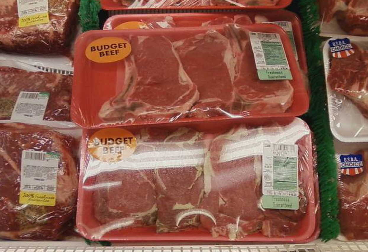 We have no idea if this Budget Beef is mechanically tenderized, as it is visually no different than meat that doesn't go through the process. (photo: catastrophegirl)
