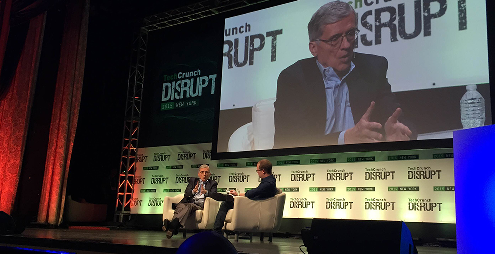 FCC Chairman Tom Wheeler speaking at the TechCrunch Disrupt conference on May 4, 2015.