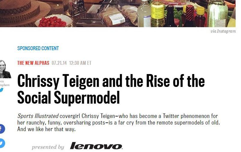 Thanks Lenovo! Without your sponsorship the world might not have this story on the "rise of the social supermodel."