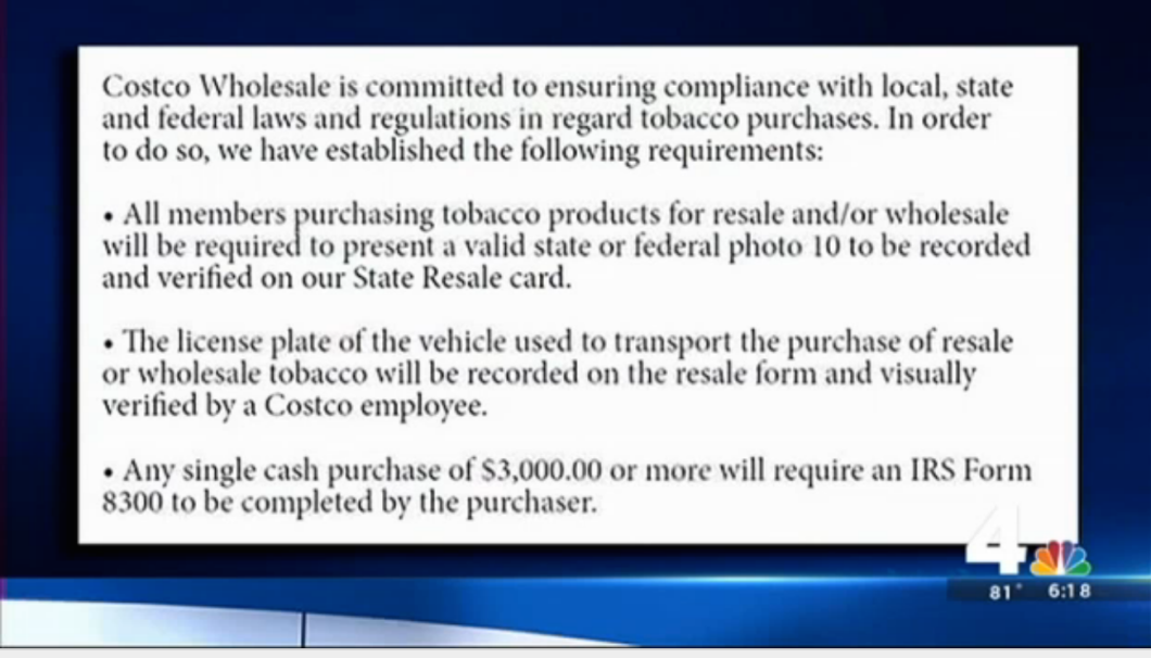New signs at Virginia Costco stores remind shoppers that their bulk purchases of cigarettes will be scrutinized.