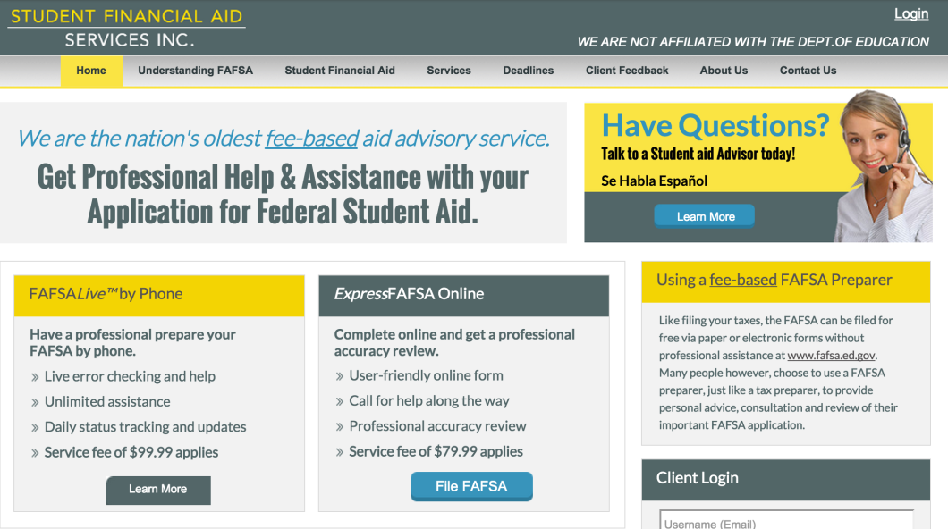 Here is what FAFSA.com looked like before the URL was handed over to the Dept. of Education.