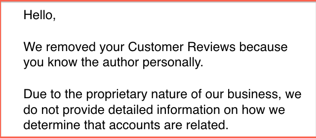In spite of her assertions to the contrary, Amazon insists that Imy is a personal friend of an author whose book she tried to review, but the site won't disclose how it came to this conclusion.