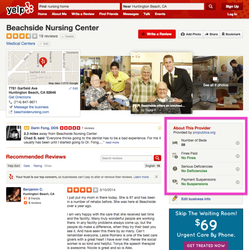 An example of the new statistics users can find for health facilities on Yelp. [via Yelp]