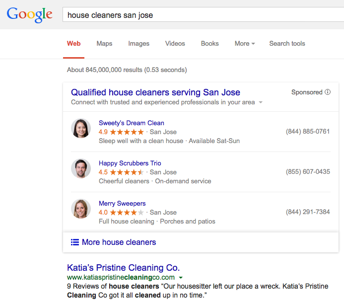 Google provided this example of what its new services ad function will look like. 