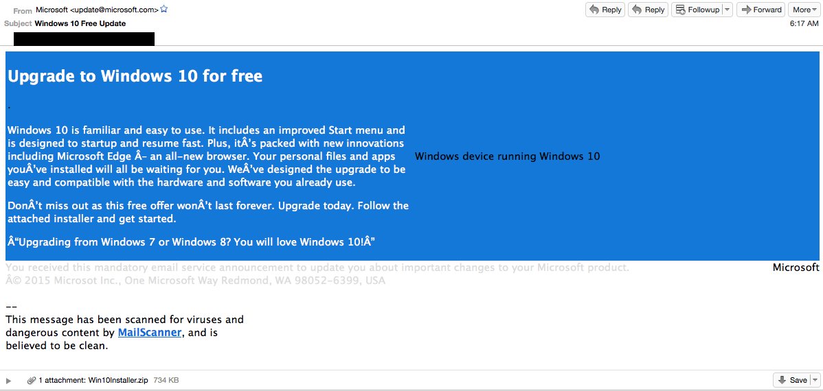 Scam email claims to be from Microsoft