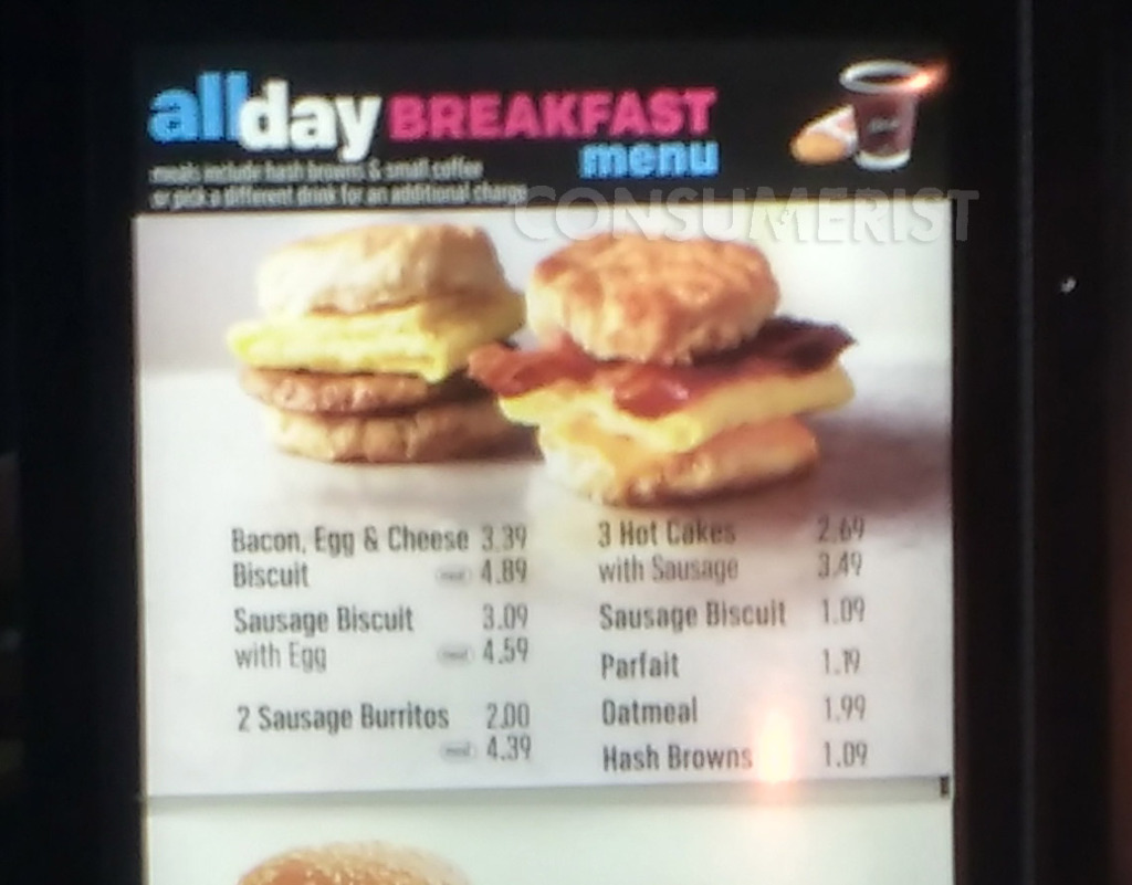 A biscuit-based breakfast menu in Pineville, LA.