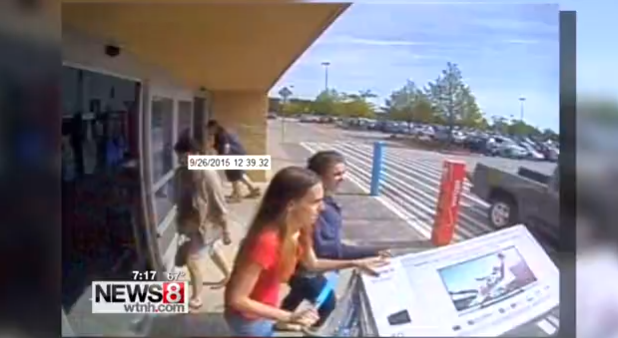 Surveillance video shows two women stealing two TVs from Walmart on Saturday.