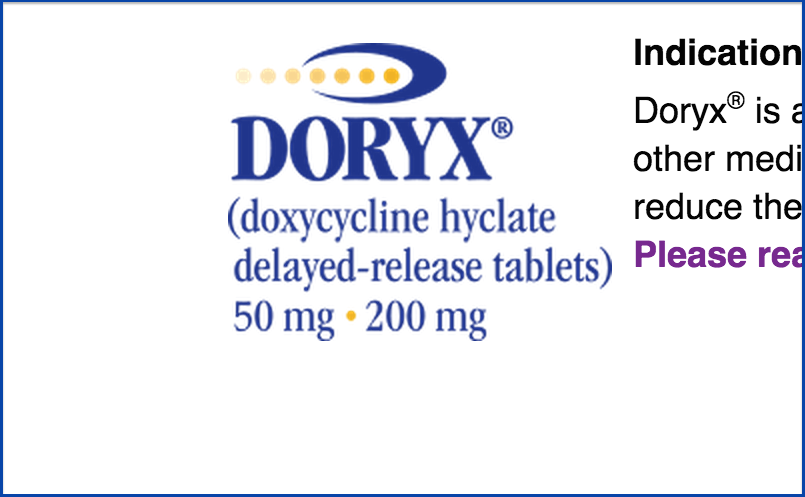 The makers of Doryx are currently being sued by a company that claims last-minute tweaks to the acne medication have delayed the availability of a generic equivalent.