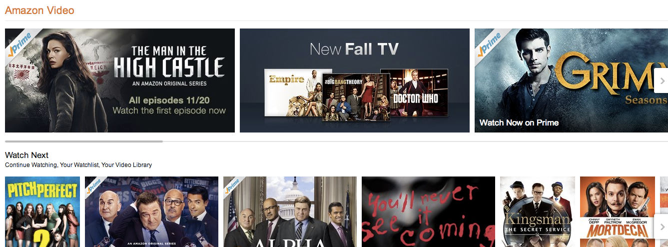 Amazon's current video offerings contain a mix of original and broadcast programing for streaming and download.