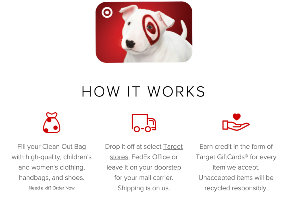 Target partnered with online consignment store ThredUP to offer customers gift card for their old outfits. 